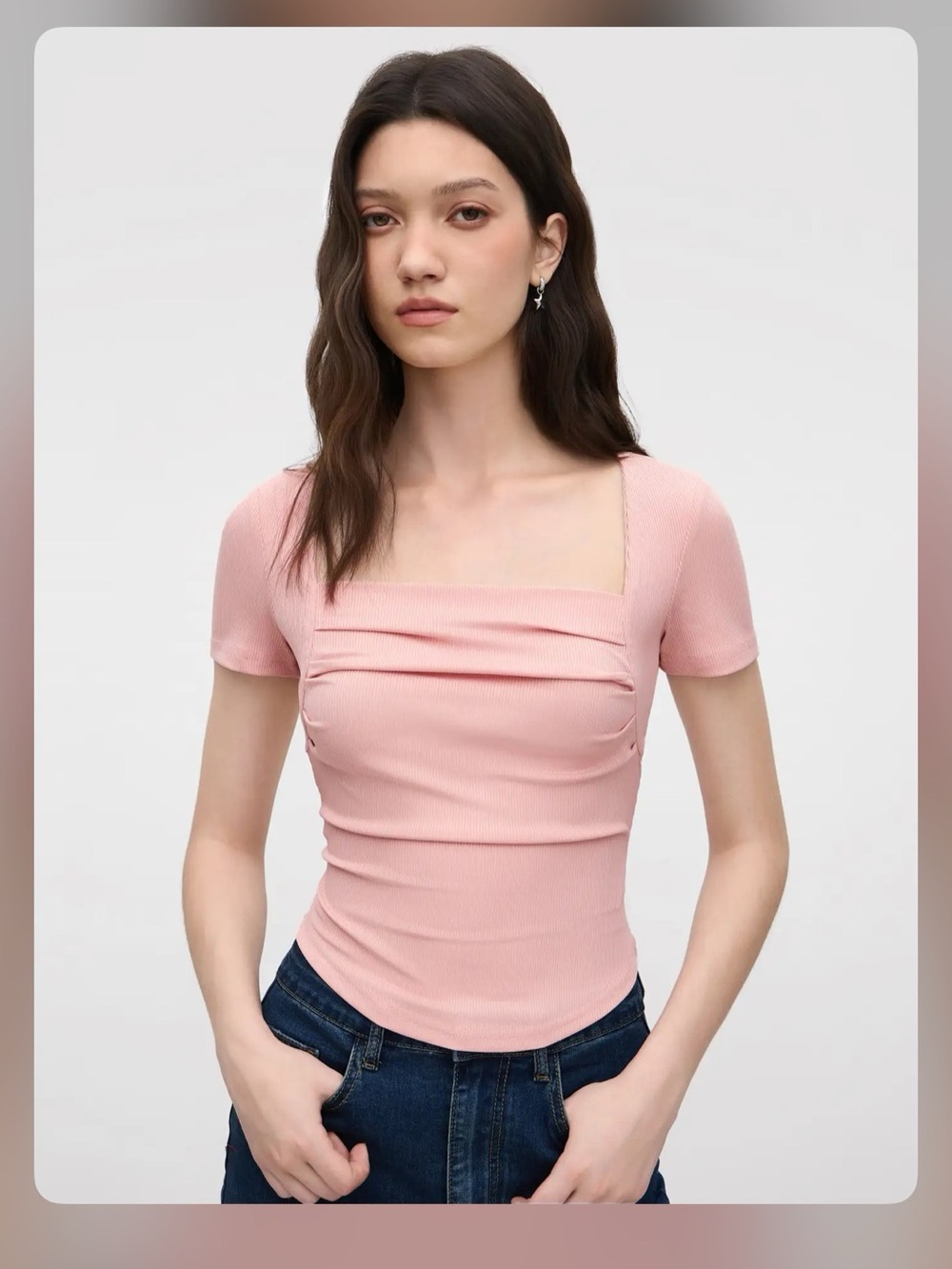 Cider Pink Square-Neck Short Sleeve Women's Top